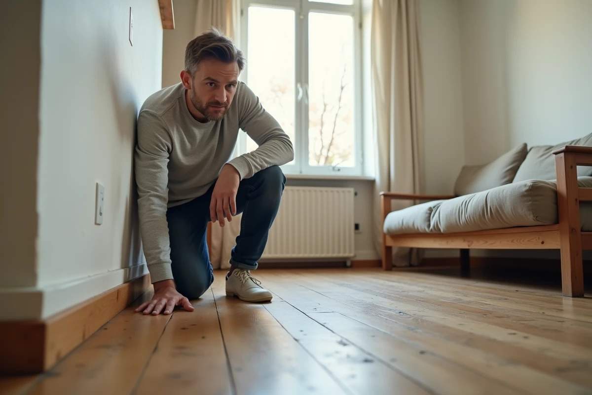 Locataire inspectant l'état d'un appartement en location avant la signature du contrat