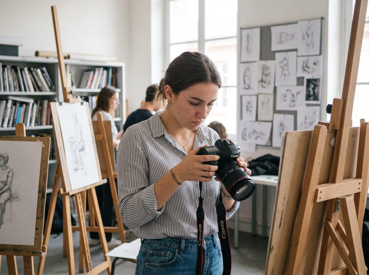 Jeune femme en classe à Toulouse avec appareil photo DSLR