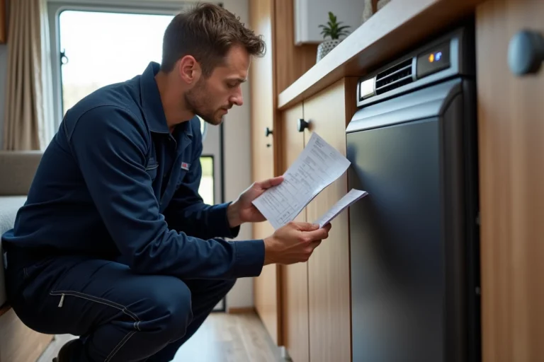 Technicien consultant la liste des codes erreur Truma sur un chauffage Combi installé dans un camping-car