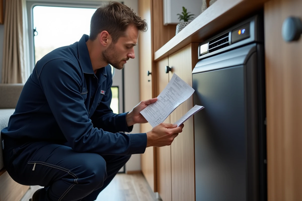 Technicien consultant la liste des codes erreur Truma sur un chauffage Combi installé dans un camping-car