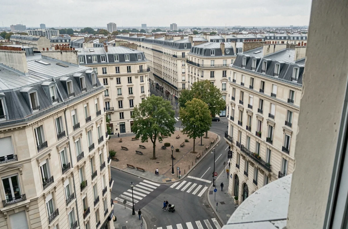 Vue aérienne d'un quartier urbain de Nantes mêlant immeubles anciens et logements sociaux